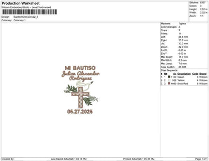 Baptism Cross Dove