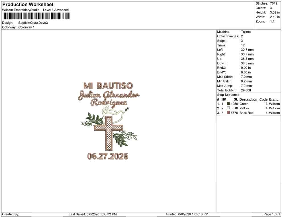 Baptism Cross Dove
