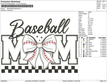 Baseball Mom Applique