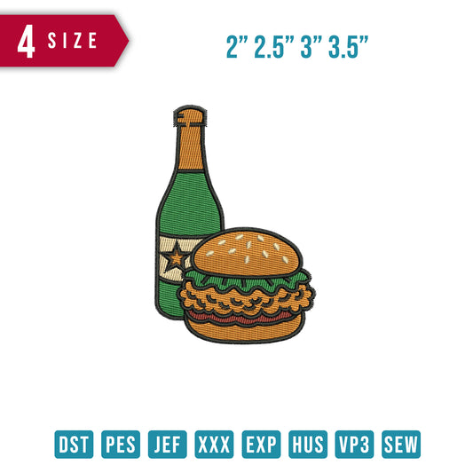 Beer Bottle And Hamburger