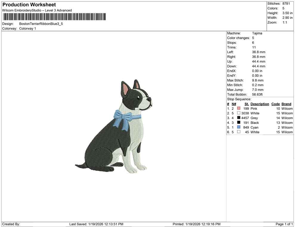 Boston Terrier Ribbon Blue