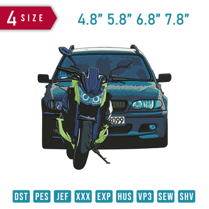 Car And Motorcycle Blue