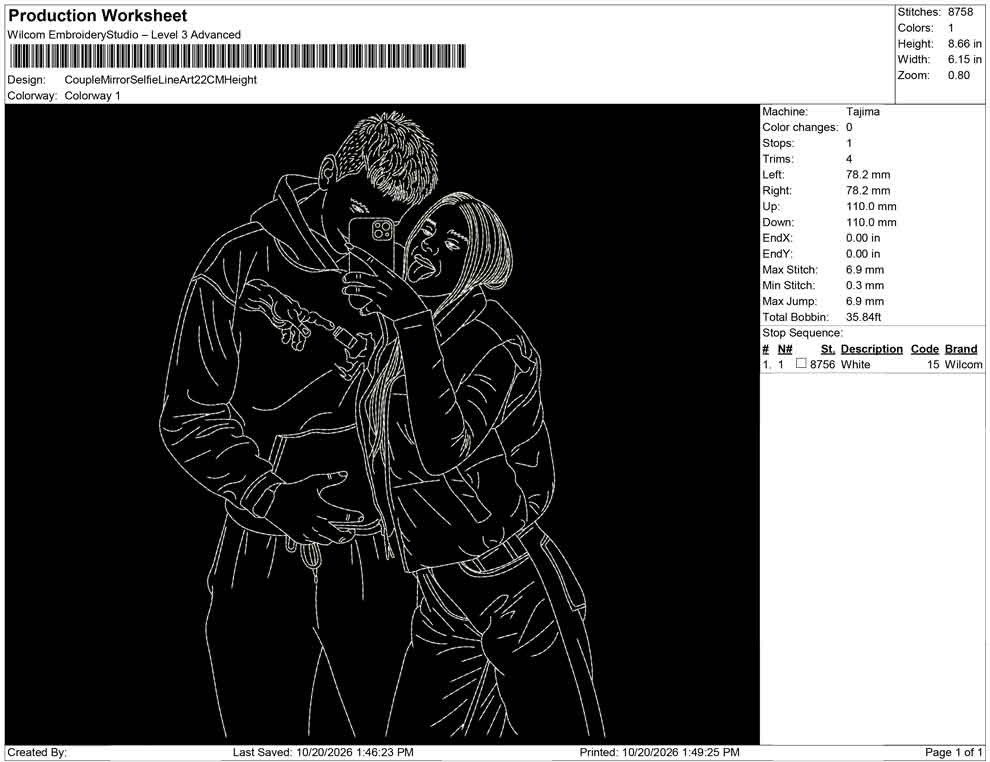 Couple Mirror Selfie Line Art