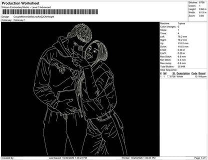 Couple Mirror Selfie Line Art