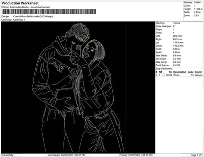 Couple Mirror Selfie Line Art