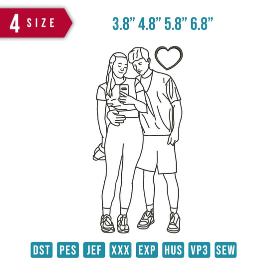 Couple Selfie Line Art