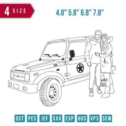 Couple Side the car line Art