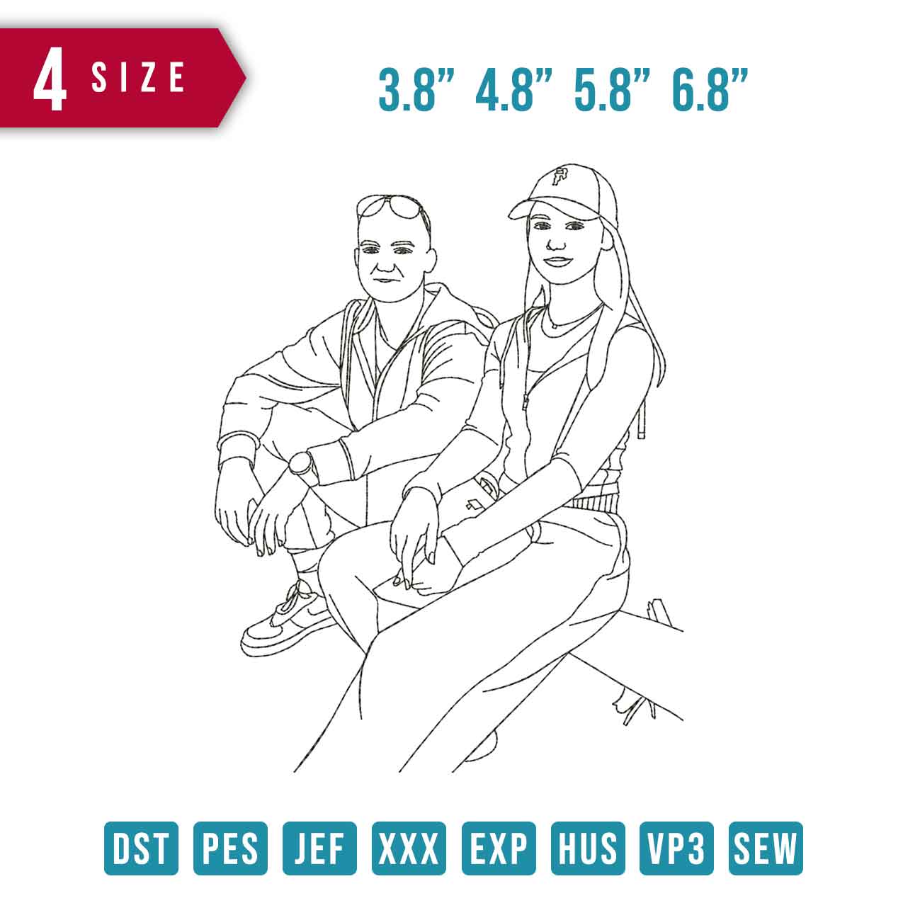 Couple sitting line art