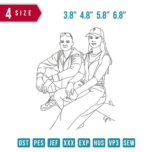 Couple sitting line art