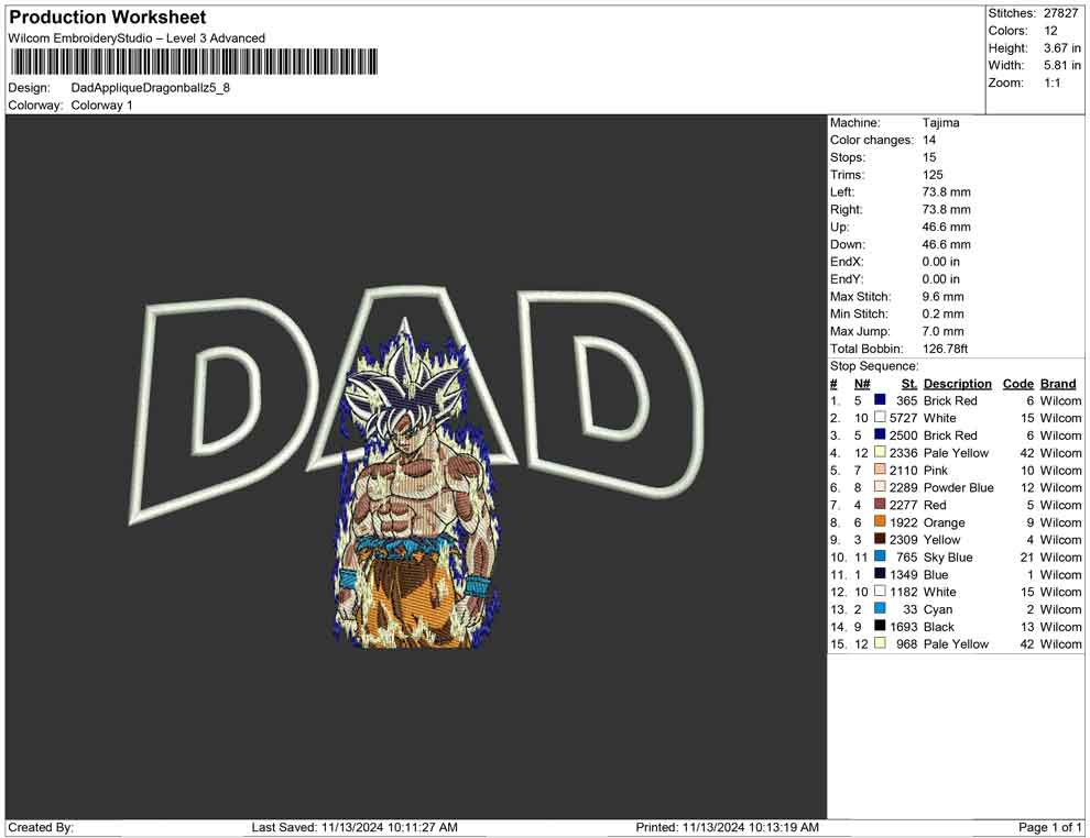 Dad Applique Dragon ballz