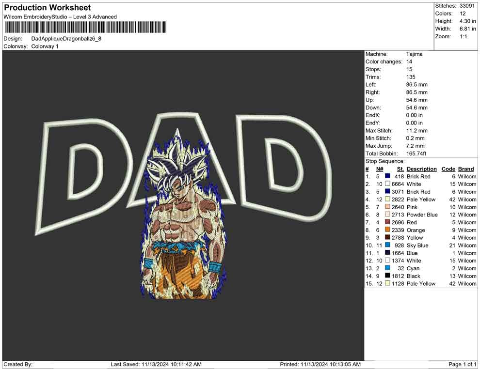 Dad Applique Dragon ballz