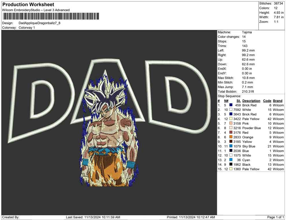 Dad Applique Dragon ballz