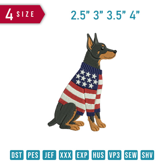 Doberman Wearing Usa Sweater