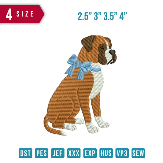 Dog Bokser Ribbon Blue