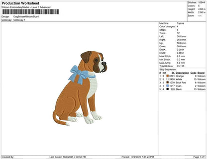 Dog Bokser Ribbon Blue