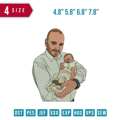 Father and baby smile