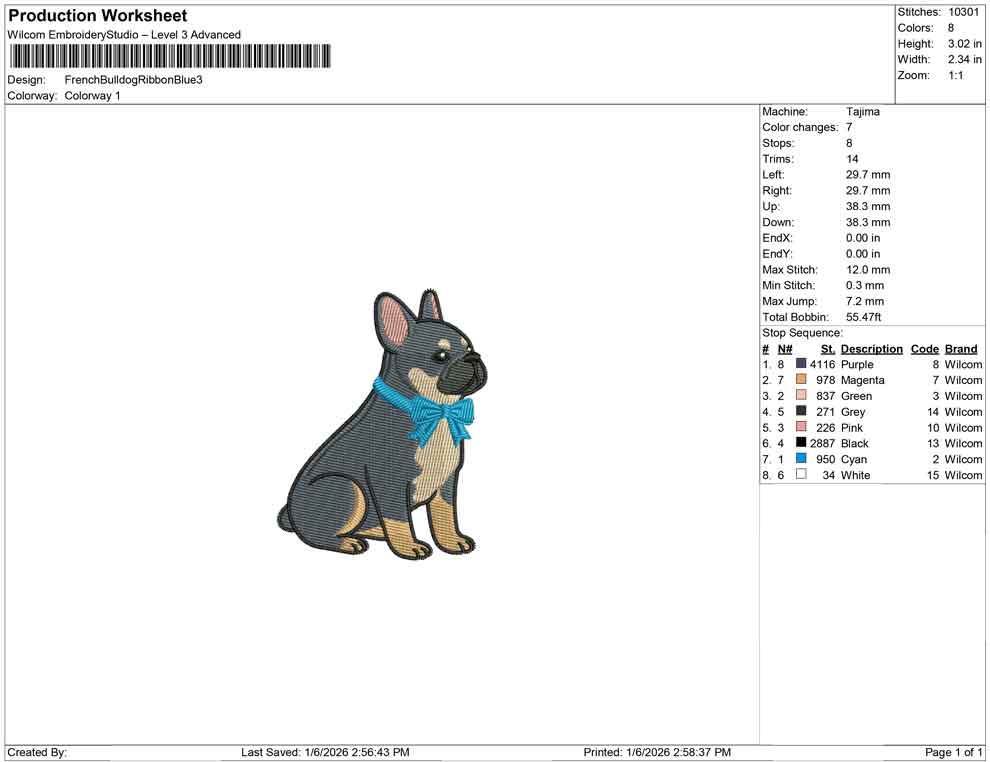 FrenchBull dog Ribbon Blue