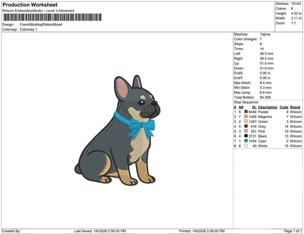 FrenchBull dog Ribbon Blue