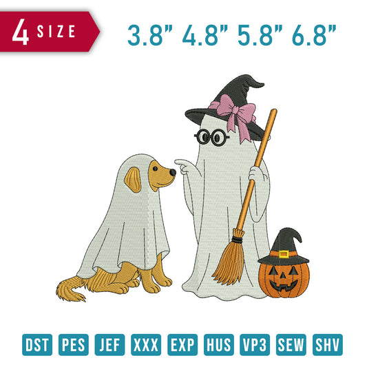 Ghost Witch With Dog Halloween