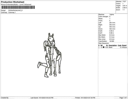 Girl and horse Line Art