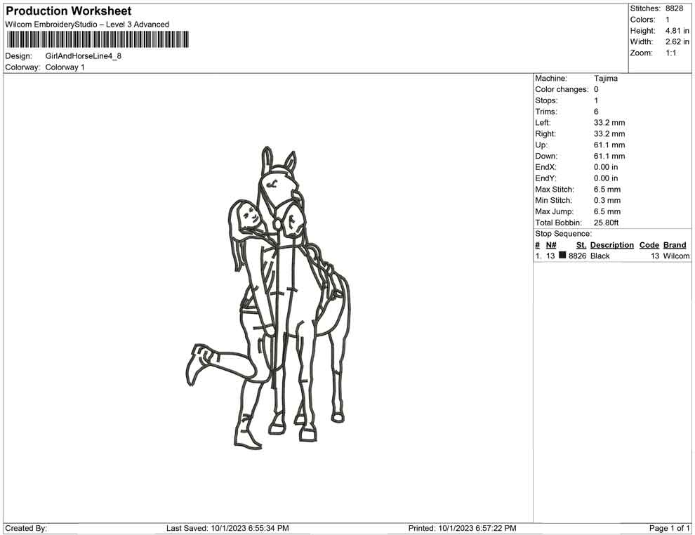Girl and horse Line Art