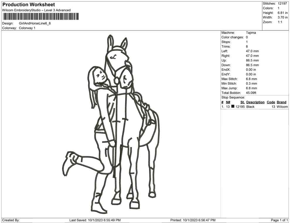 Girl and horse Line Art