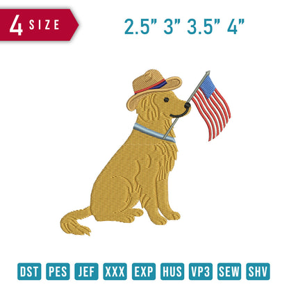 Golden Retriever American Flag