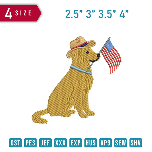 Golden Retriever American Flag