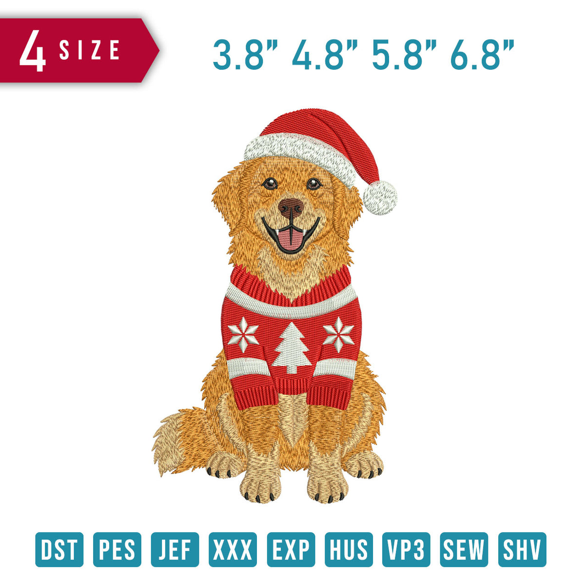 Golden Retriever In Christmas Sweater