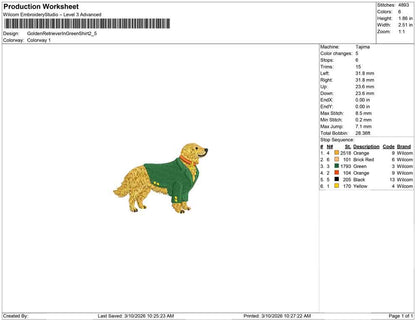 Golden Retriever In Green Shirt