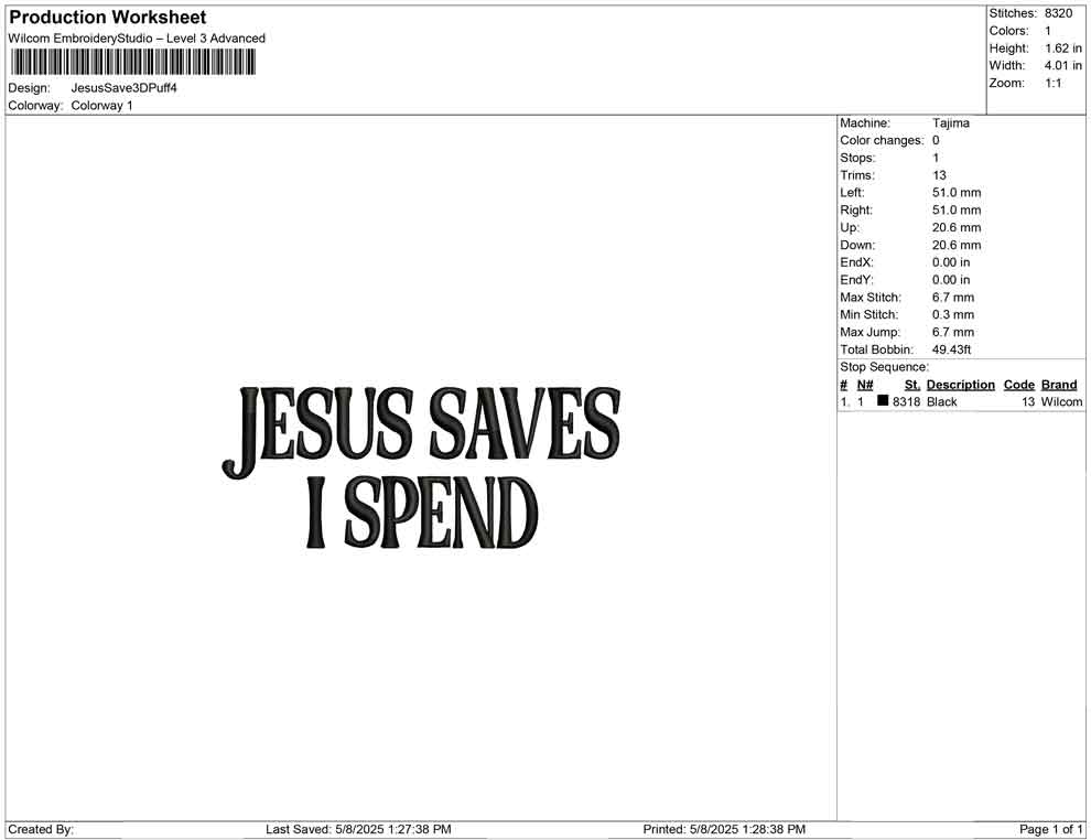 Jesus Save 3D Puff