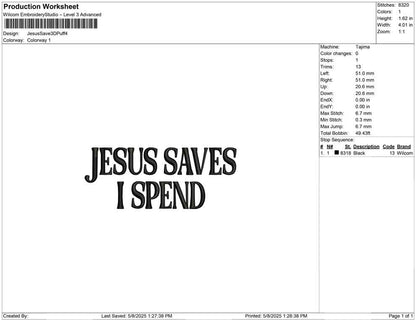 Jesus Save 3D Puff