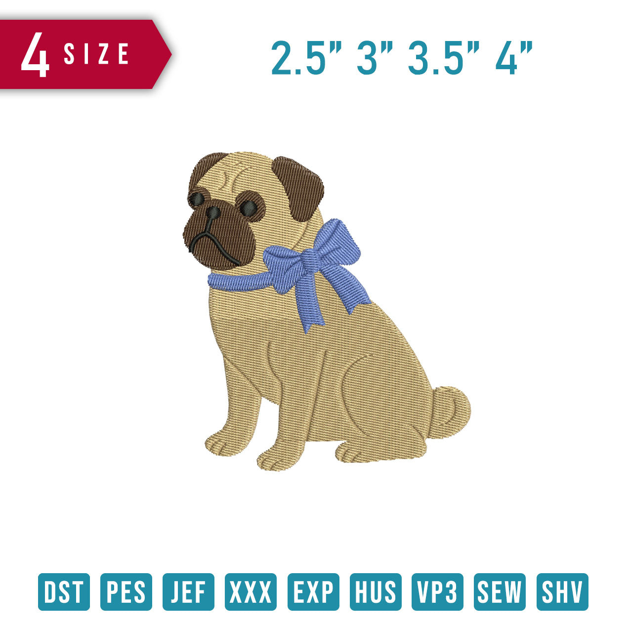 Pug Dog Ribbon Blue