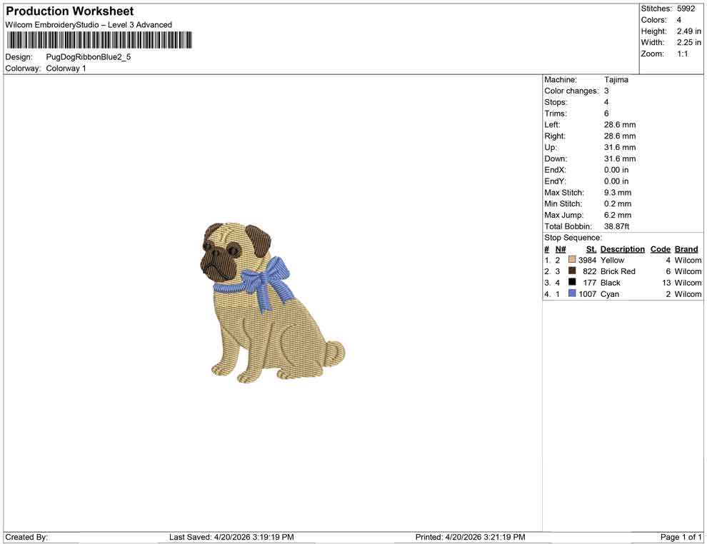 Pug Dog Ribbon Blue