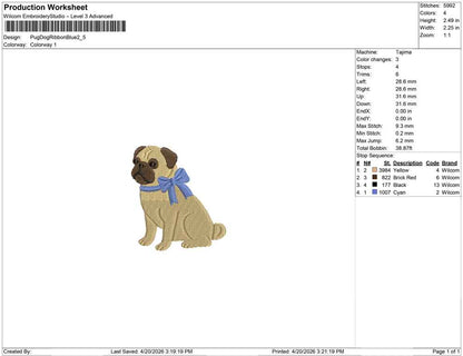 Pug Dog Ribbon Blue