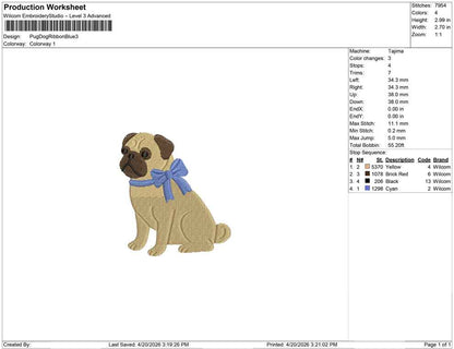 Pug Dog Ribbon Blue