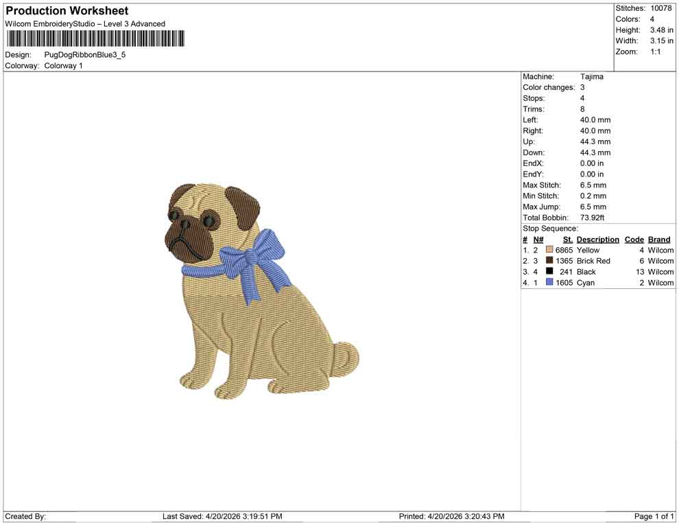 Pug Dog Ribbon Blue