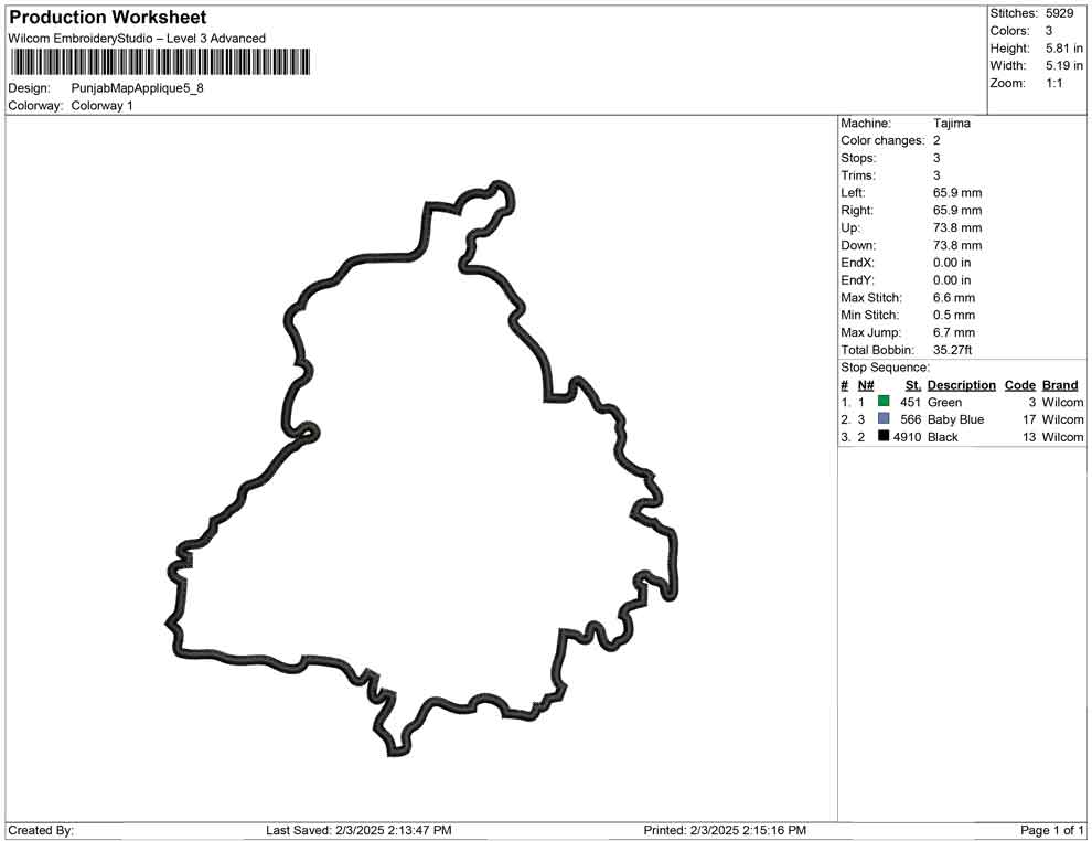 Punjab Map Applique