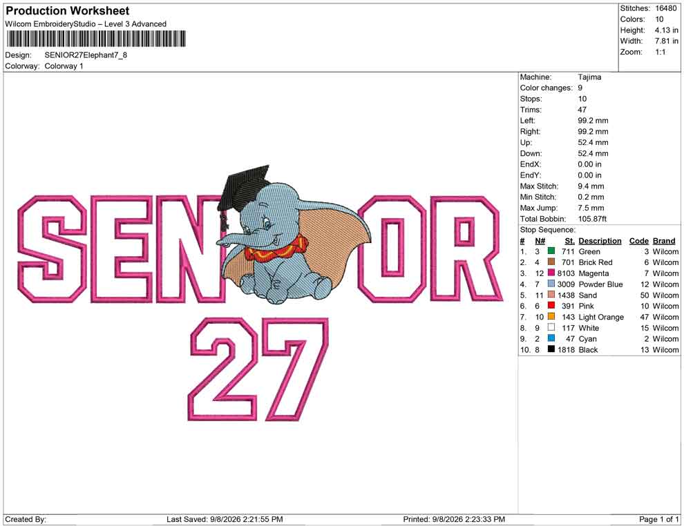 SENIOR 27 Elephant Applique