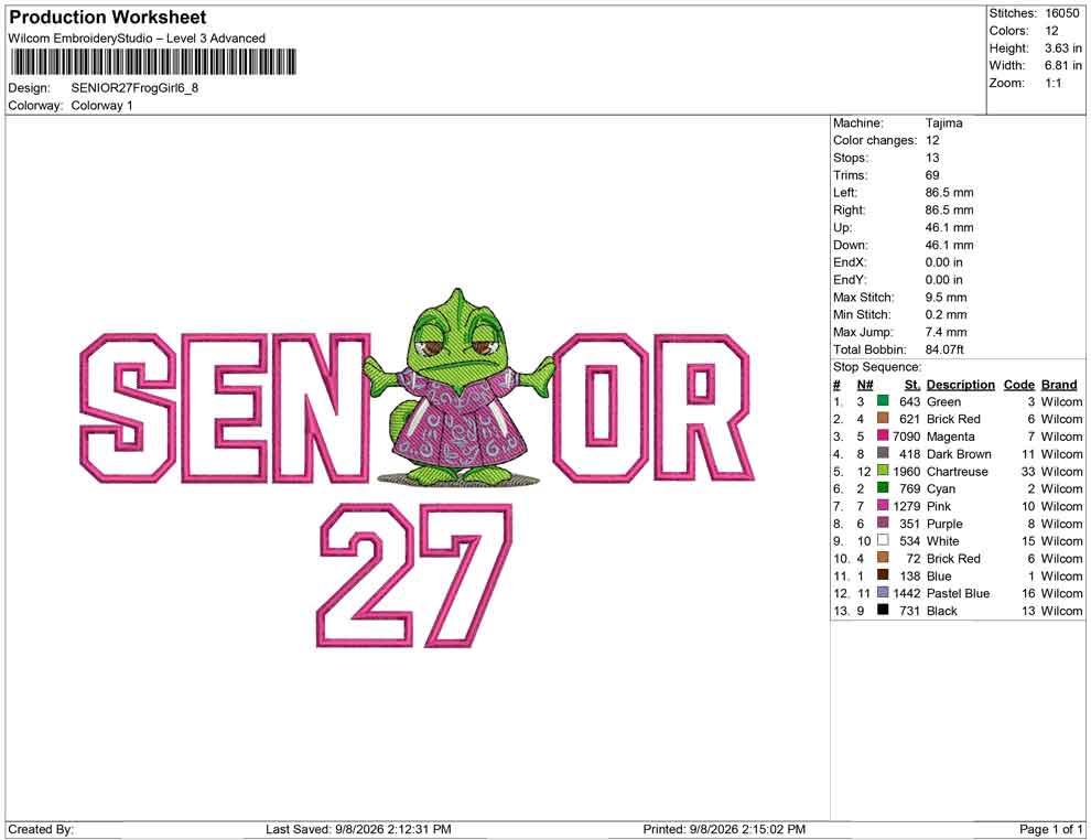 SENIOR 27 Frog Girl Applique