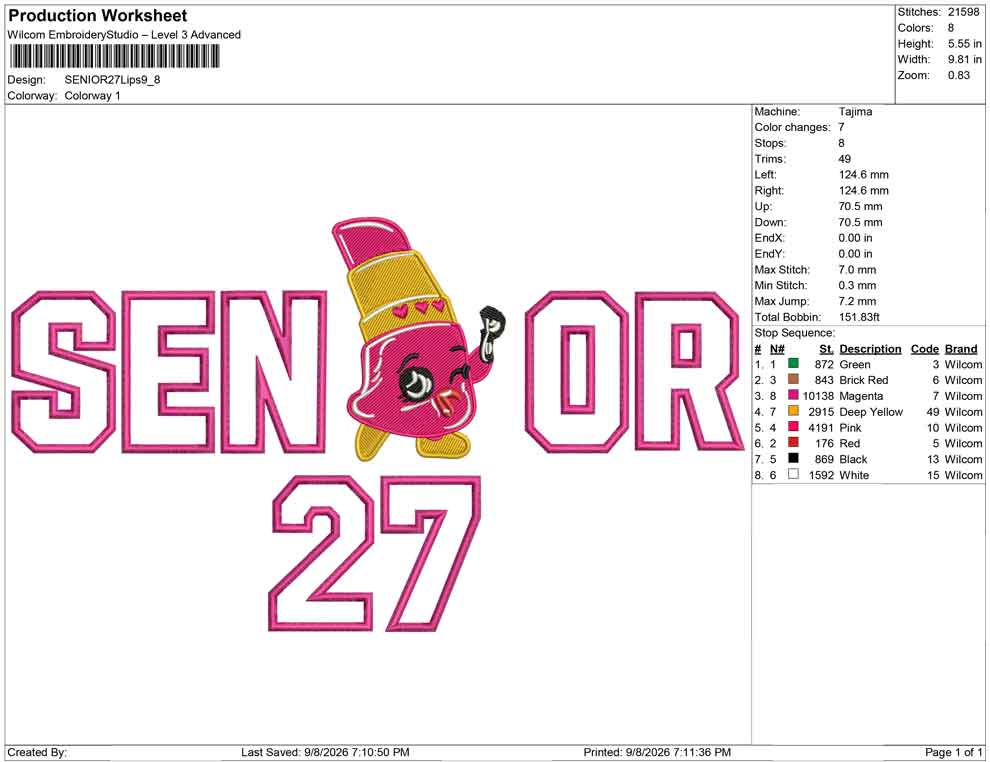SENIOR 27 Lips Applique