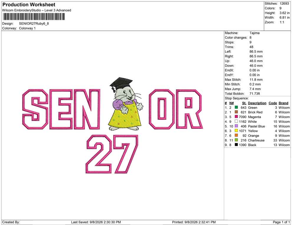SENIOR 27 Ruby Applique