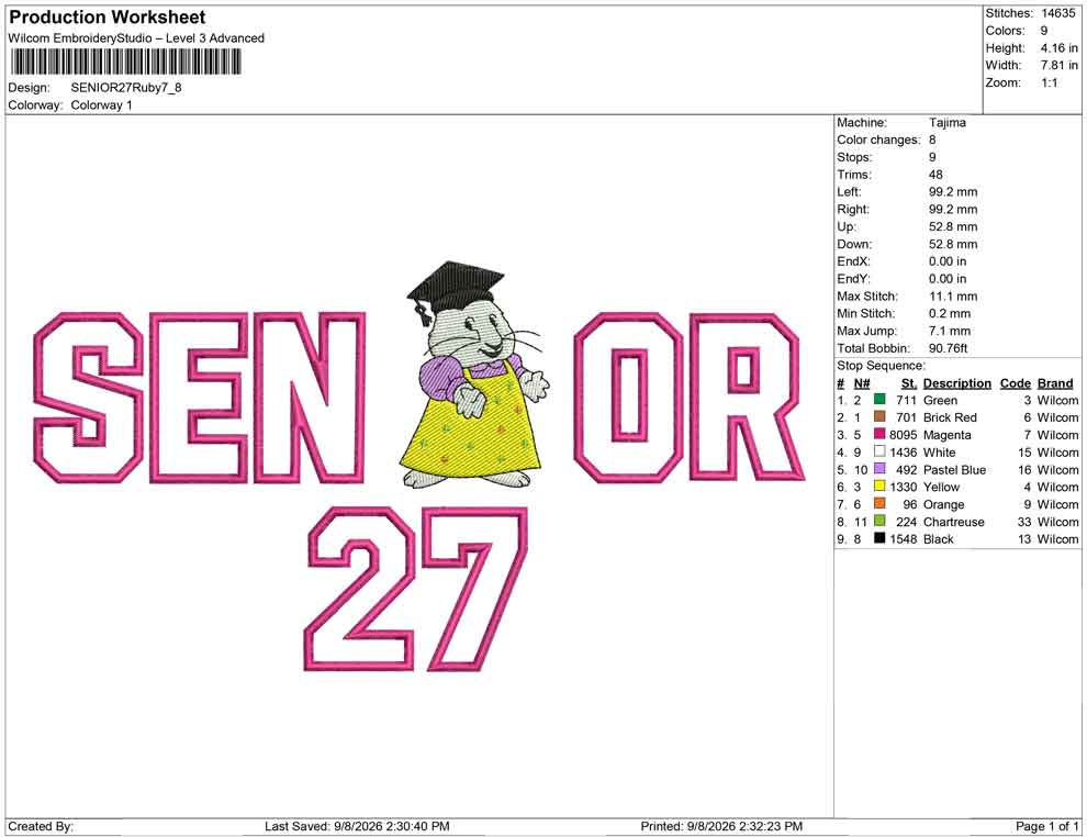 SENIOR 27 Ruby Applique