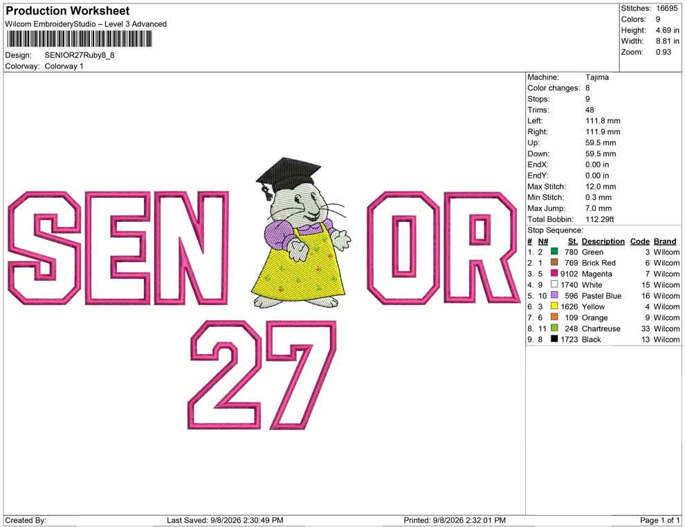 SENIOR 27 Ruby Applique