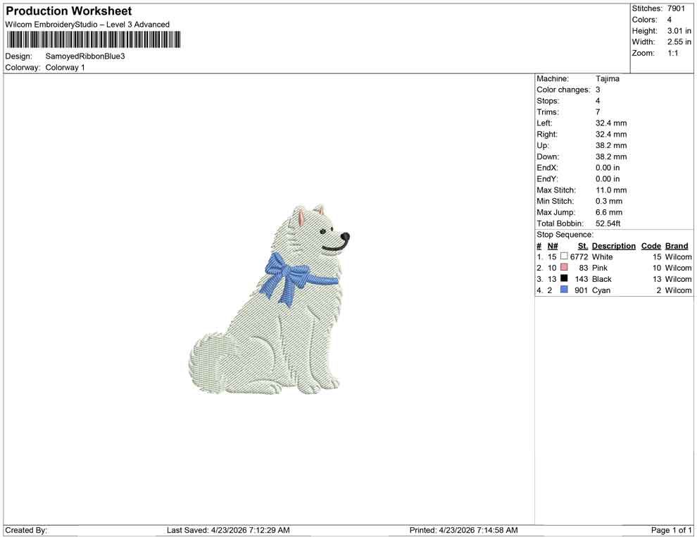 Samoyed Ribbon Blue