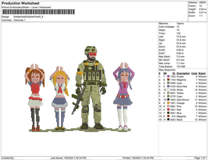 Soldier and children pixellete