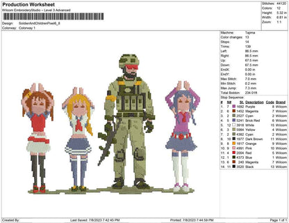 Soldier and children pixellete