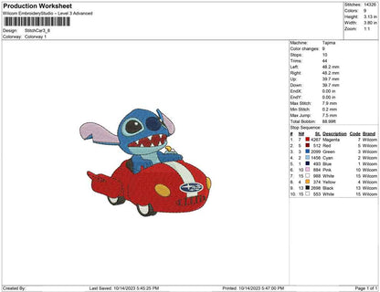 Stitch And car