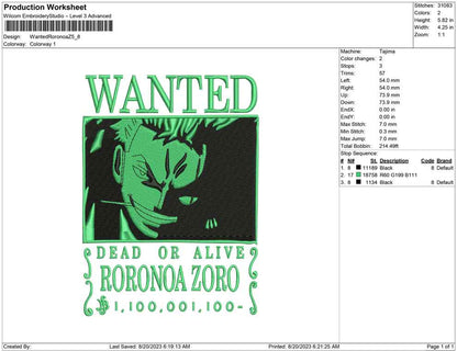 wanted Roronoa Zoro Green