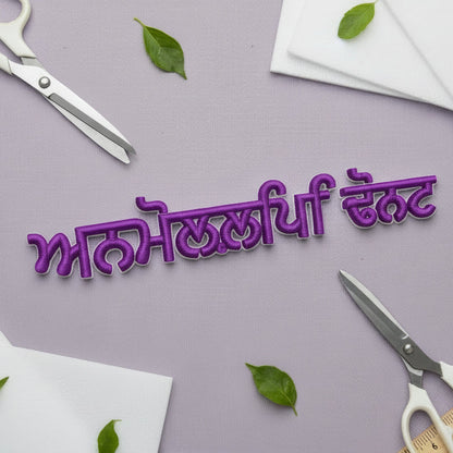 Purple Punjabi 3d text 'ल्िक्या स्से' in stylized Devanagari script on a plain white background.